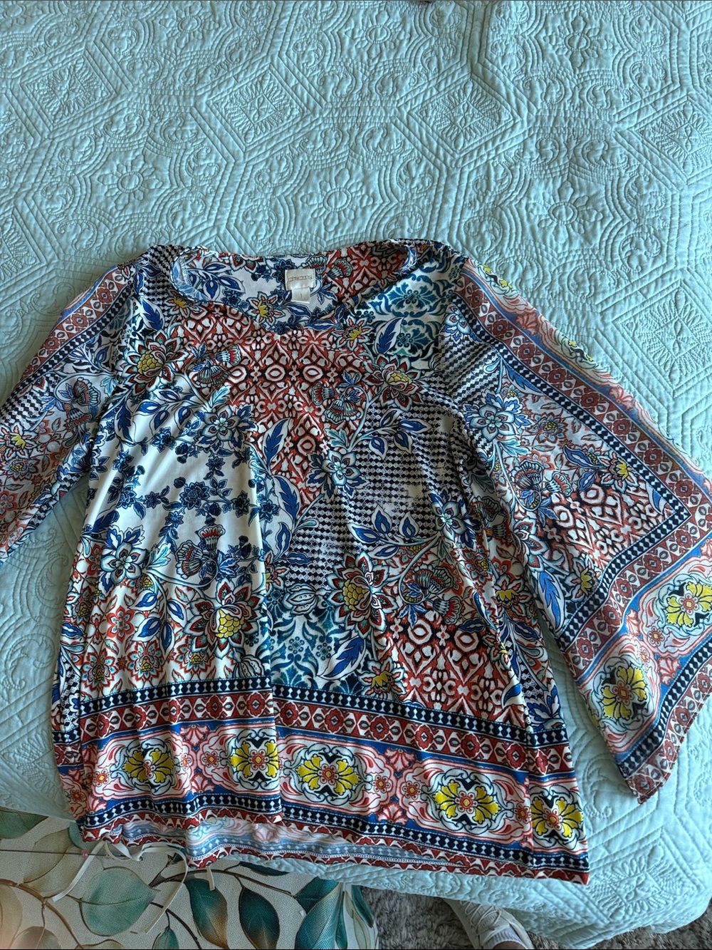 Chico's Multicolor Boho Patchwork Tunic - Blue/Red/Yellow